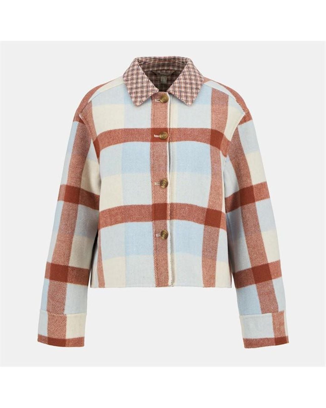 Barbour White Robyn Tartan Wool Blend Overshirt