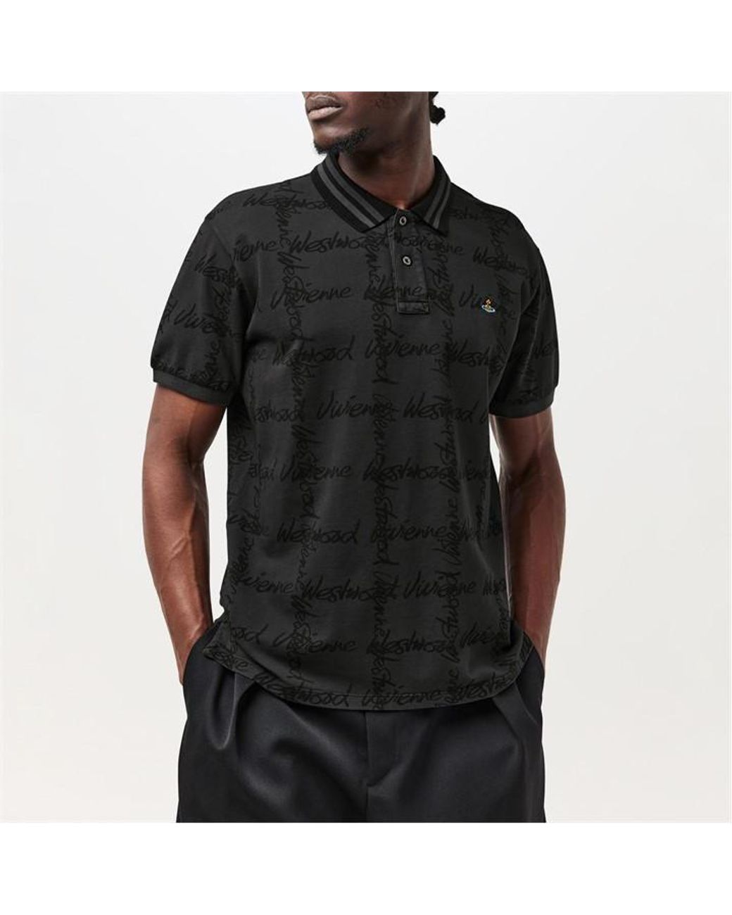 Vivienne Westwood Black Grid Classic Polo Shirt for men