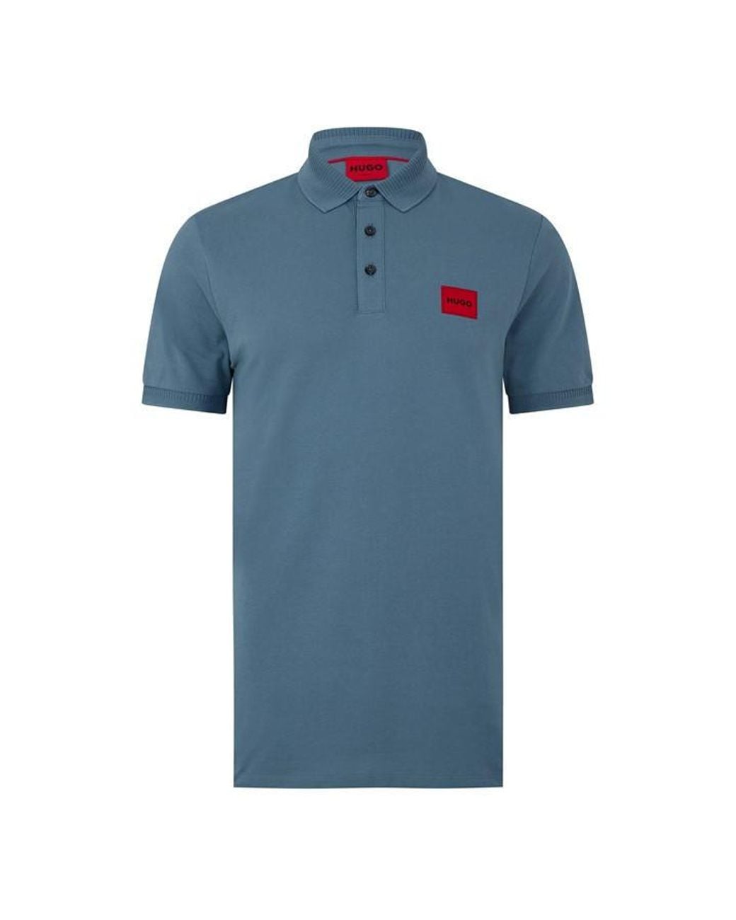 HUGO Blue Deruso Short Sleeve Polo Shirt With Logo Detail And Ribbed Collar for men