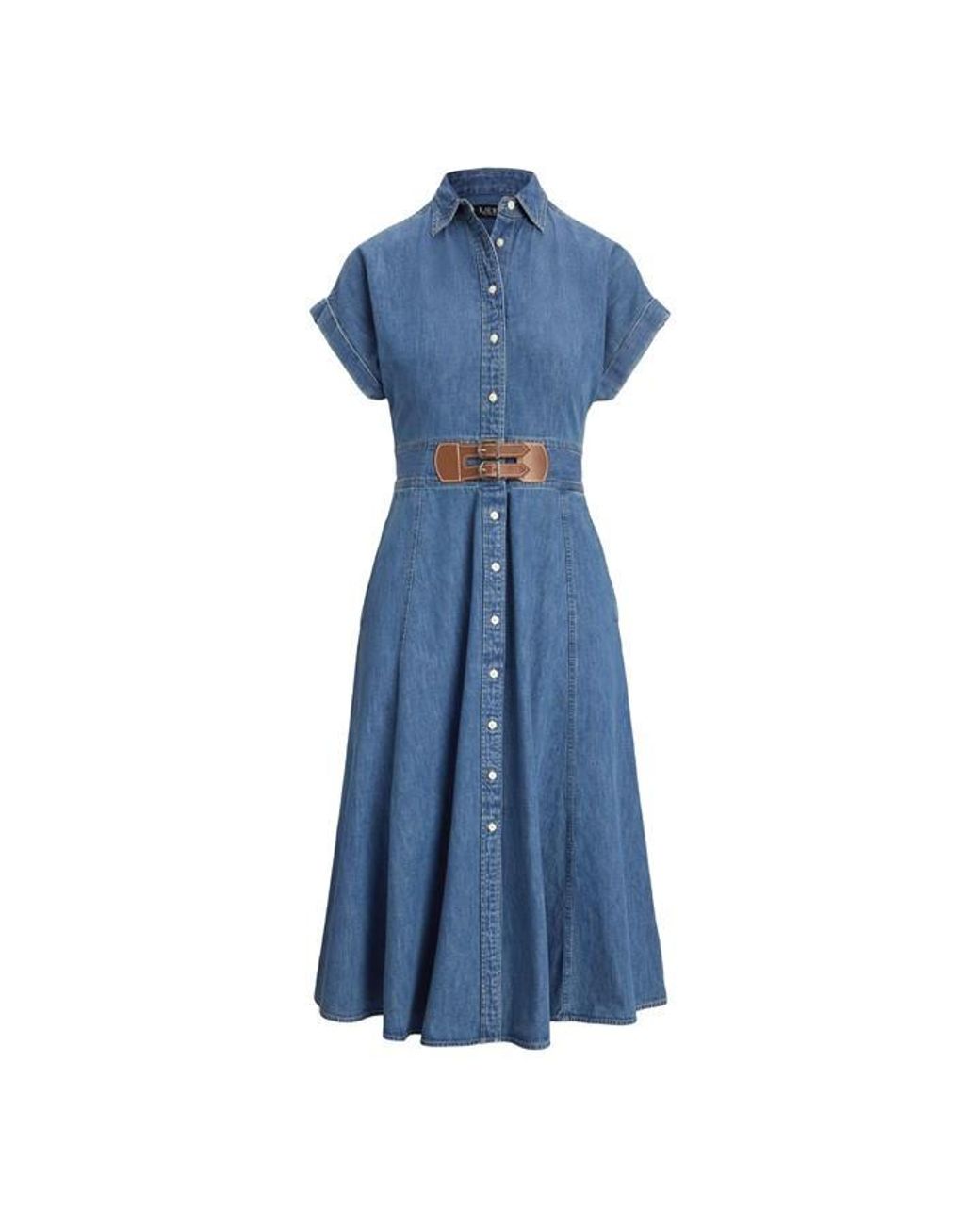Ralph Lauren Blue Buckle-Trim Denim Shirt Dress