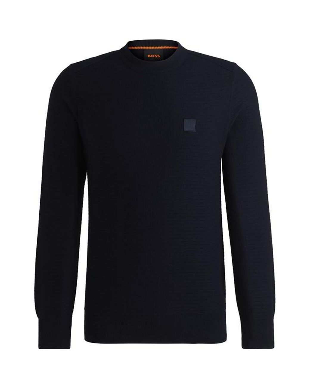 Boss Blue Cotton-Cashmere Long Sleeve Crew Neck Jumper (Anion) for men