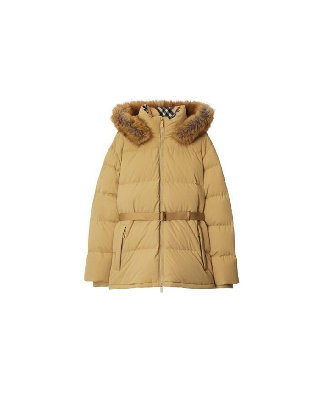 Burberry Natural Water-Repellent Detachable Hood Faux-Fur Trim Short Puffer Jacket