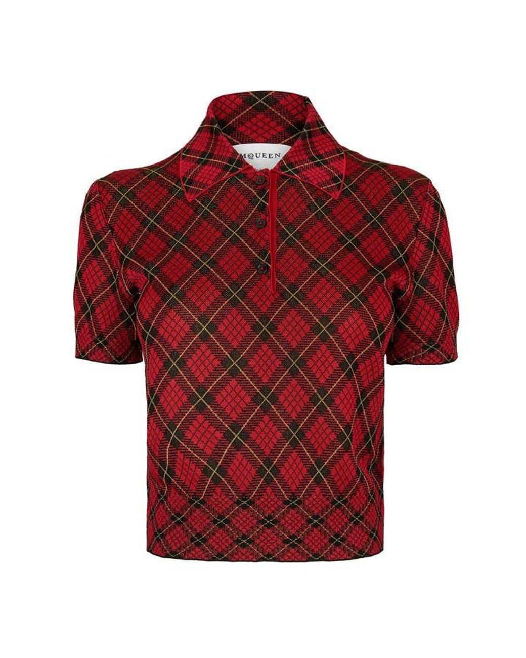 McQueen Brown Alex Check Polo Knitted Top