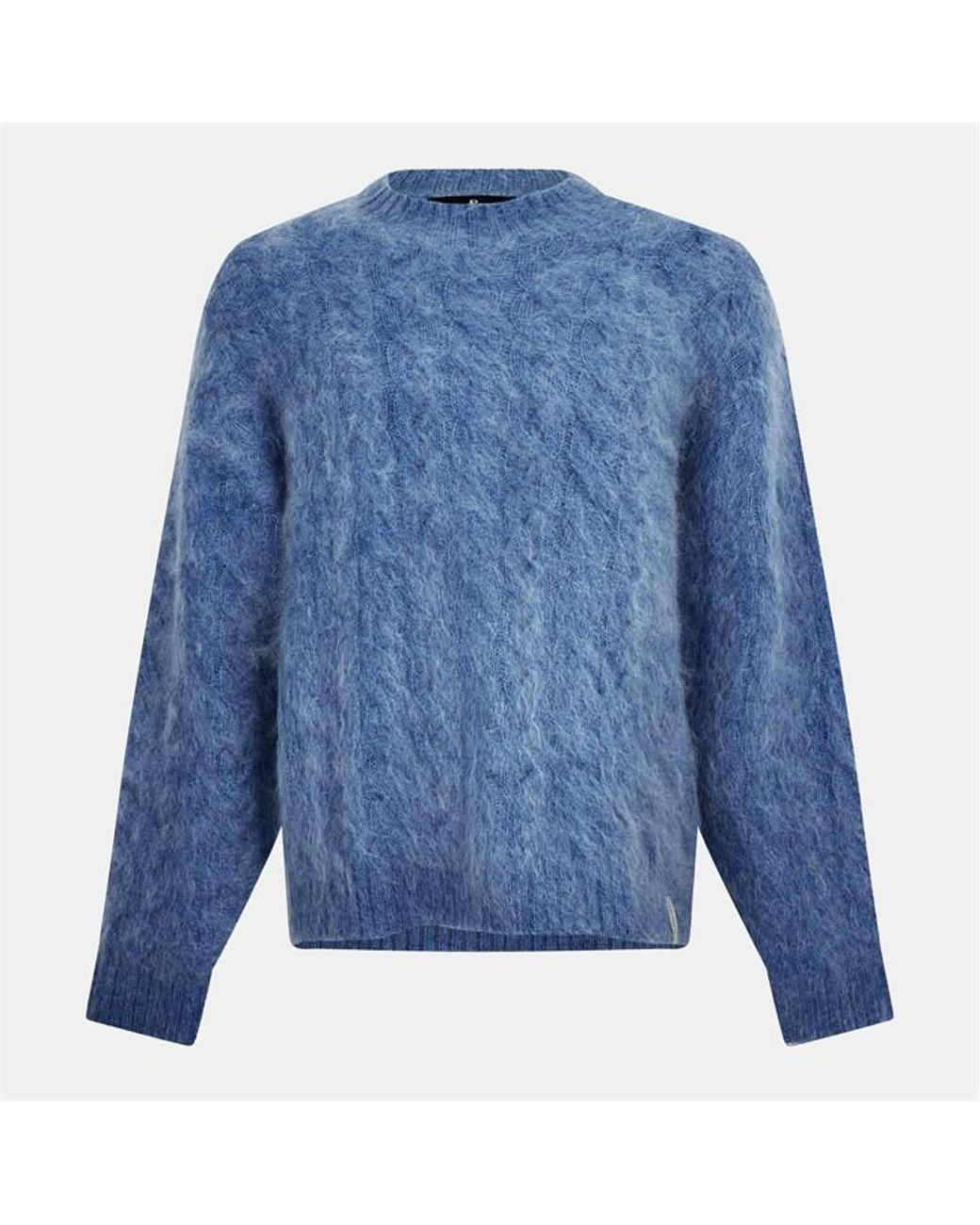 Represent Blue Textured Knit Contemporary Fit Crew Sweatshirt for men