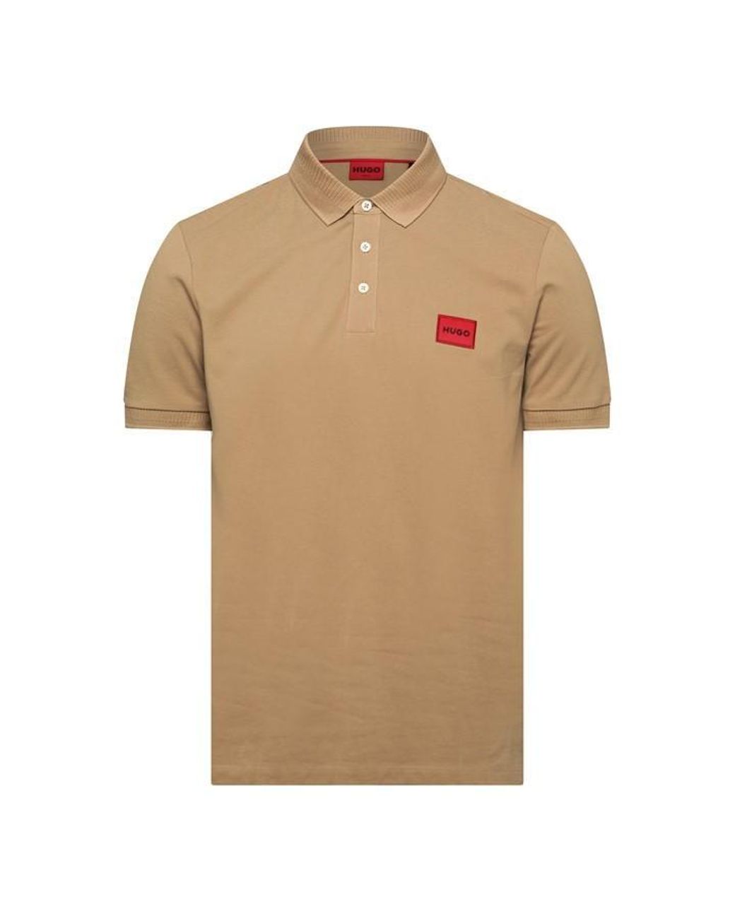 HUGO Natural Deruso Short Sleeve Polo Shirt With Logo Detail And Ribbed Collar for men
