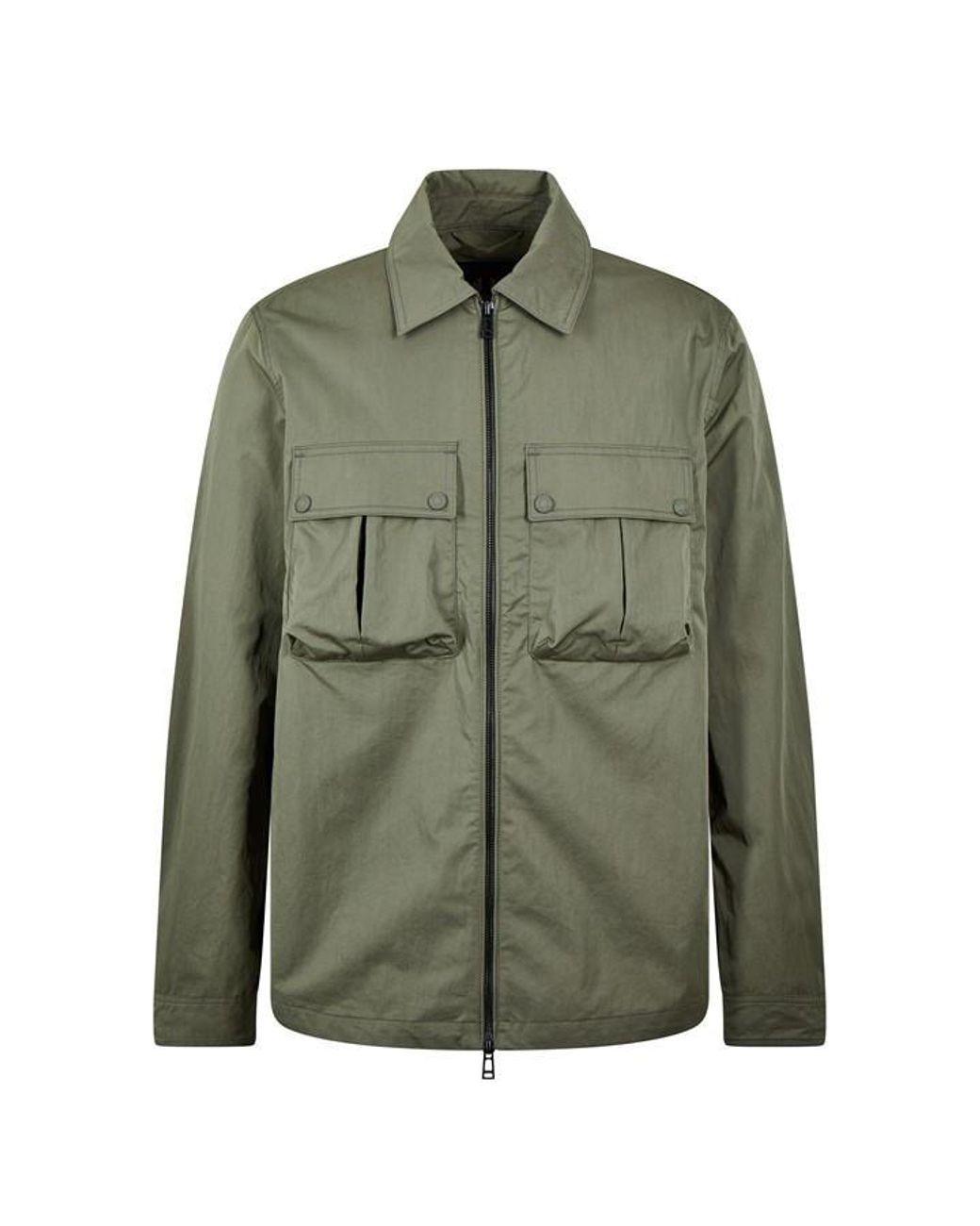Belstaff Green Stride Zip Collar Long Sleeve Overshirt for men