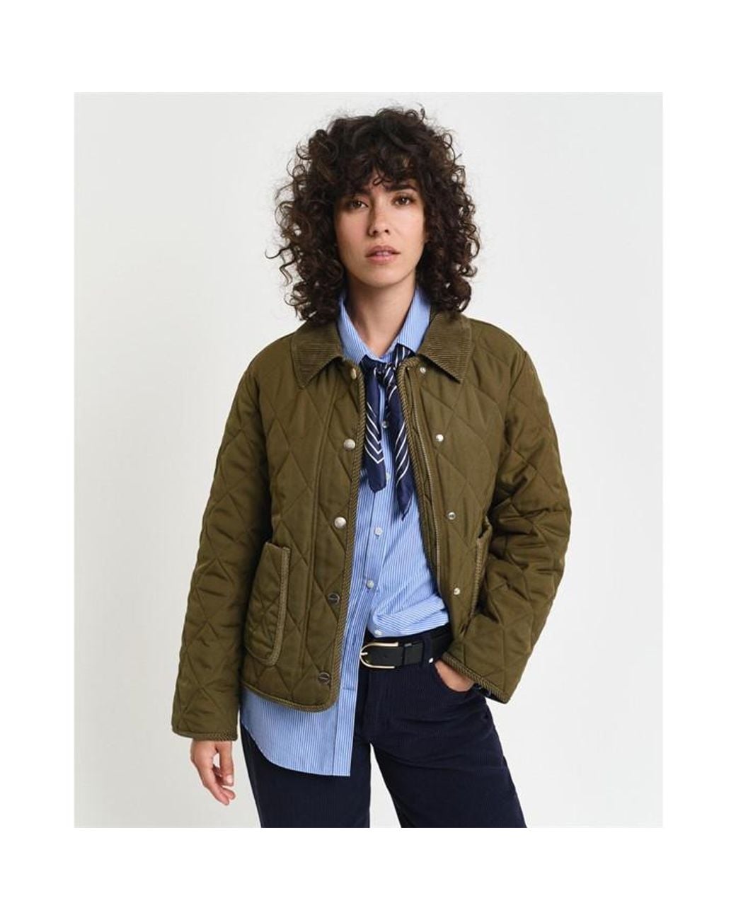 Gant Green Cord Detailed Quilted Jacket