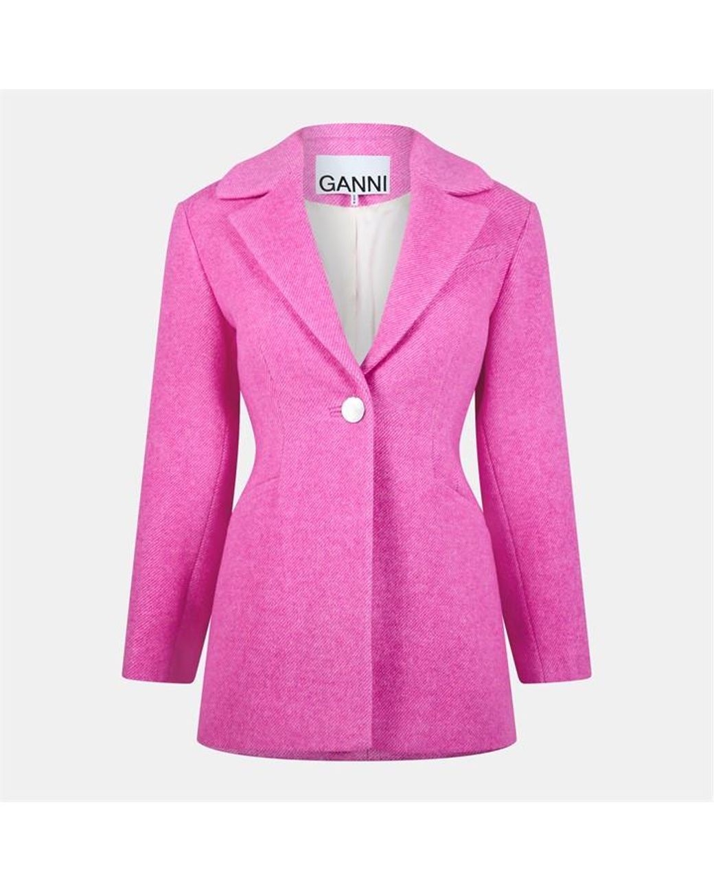 Ganni Pink Twill Wool Boucle Jacket