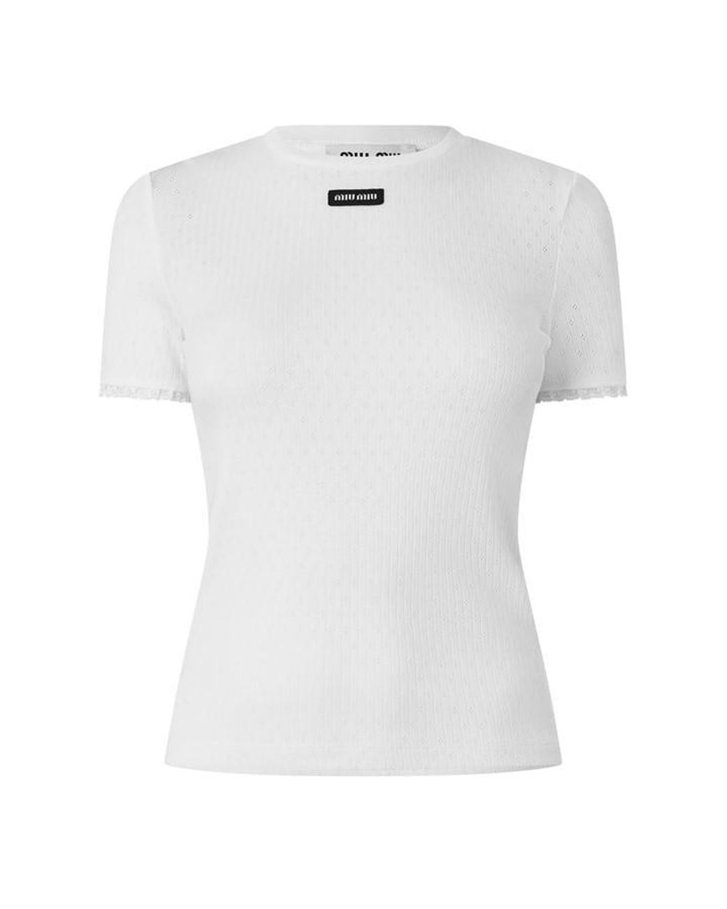 Miu Miu White Pointelle Slim Fit T-Shirt