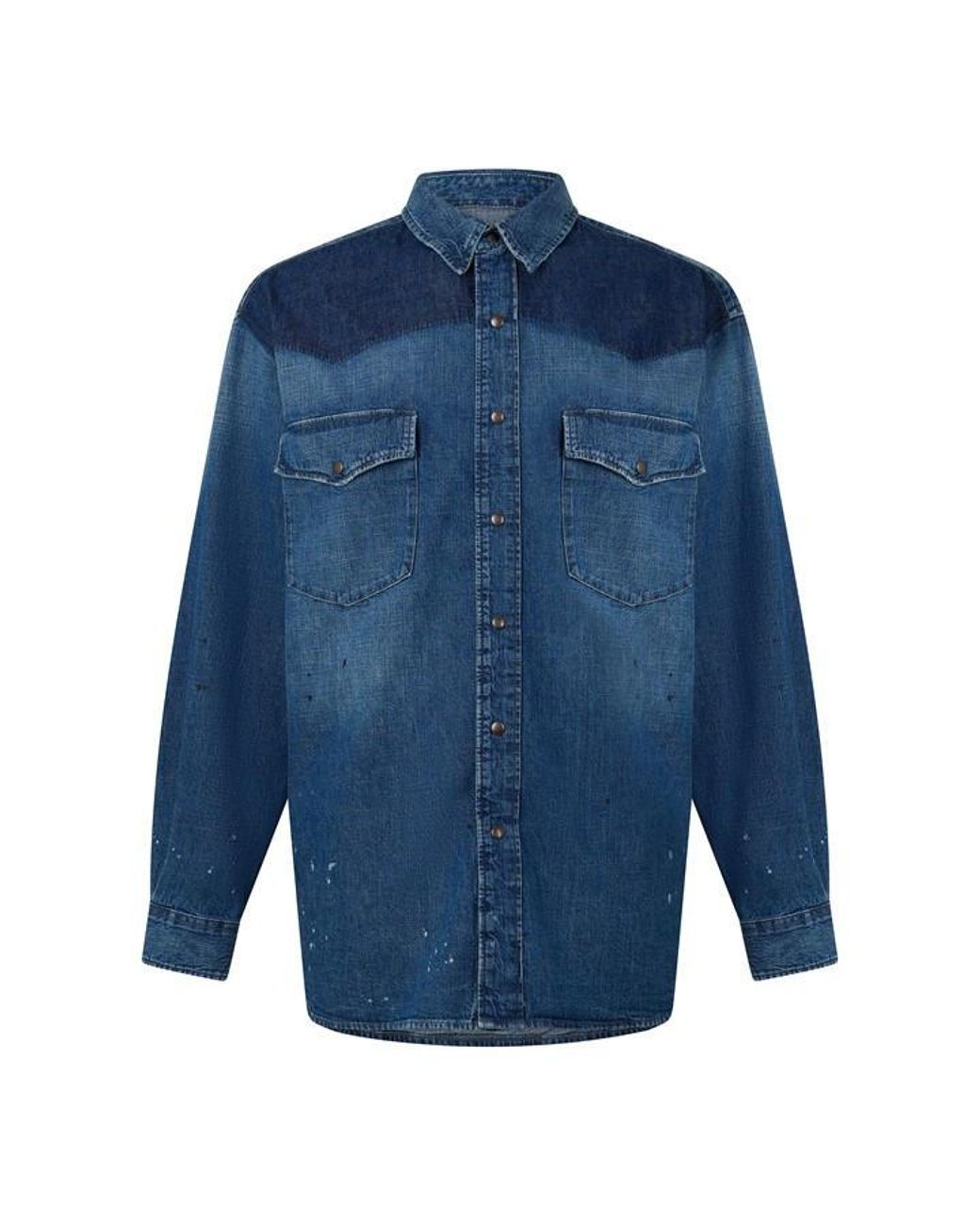 Maison Margiela Blue Bicolour Denim Shirt for men