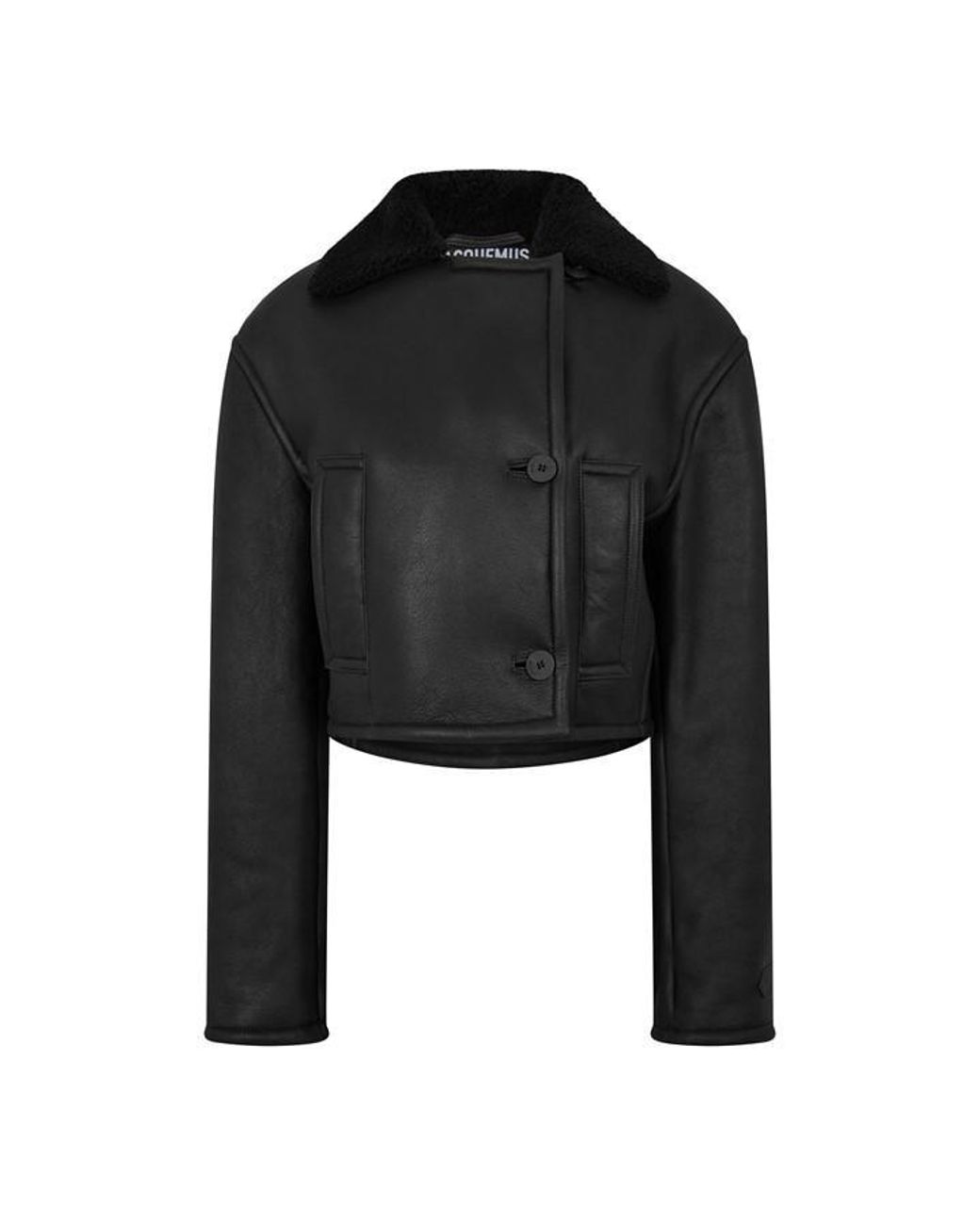 Jacquemus Black Marino Blouson Long Sleeve Lamb Leather Jacket
