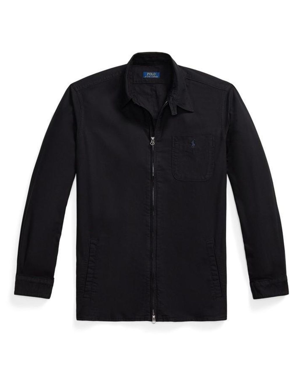 Polo Ralph Lauren Black Garment Dye Cotton Long Sleeve Full Zip Overshirt for men
