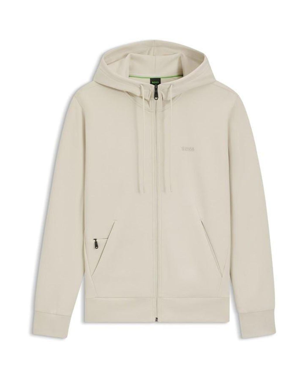 Boss White Full-Zip Hoodie With Adjustable Drawstring Hood for men