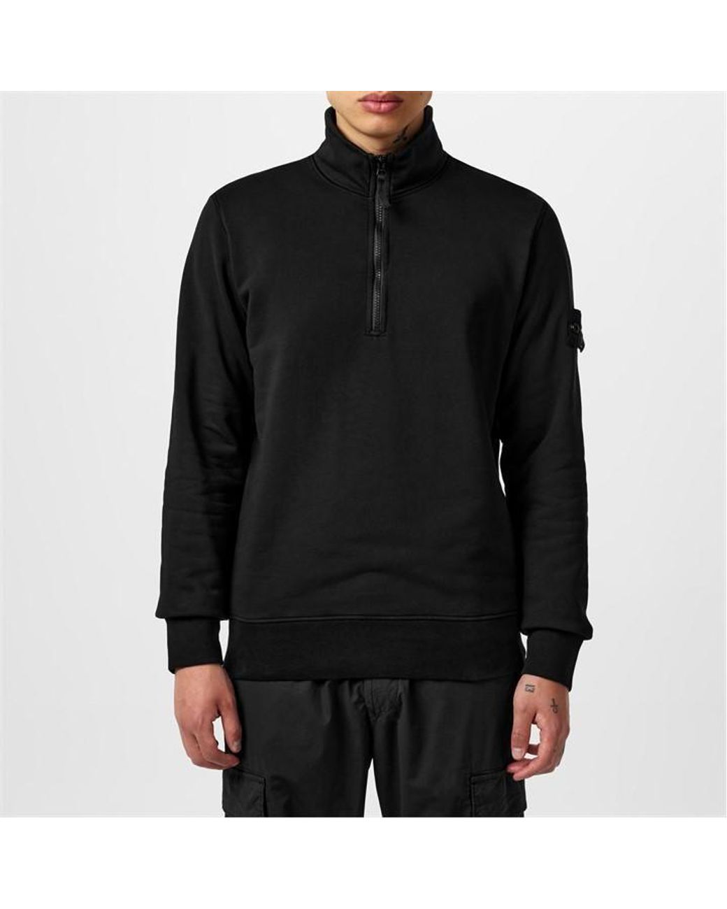 Stone Island Lightweight Fleece Quarter Zip in Black for Men Lyst UK