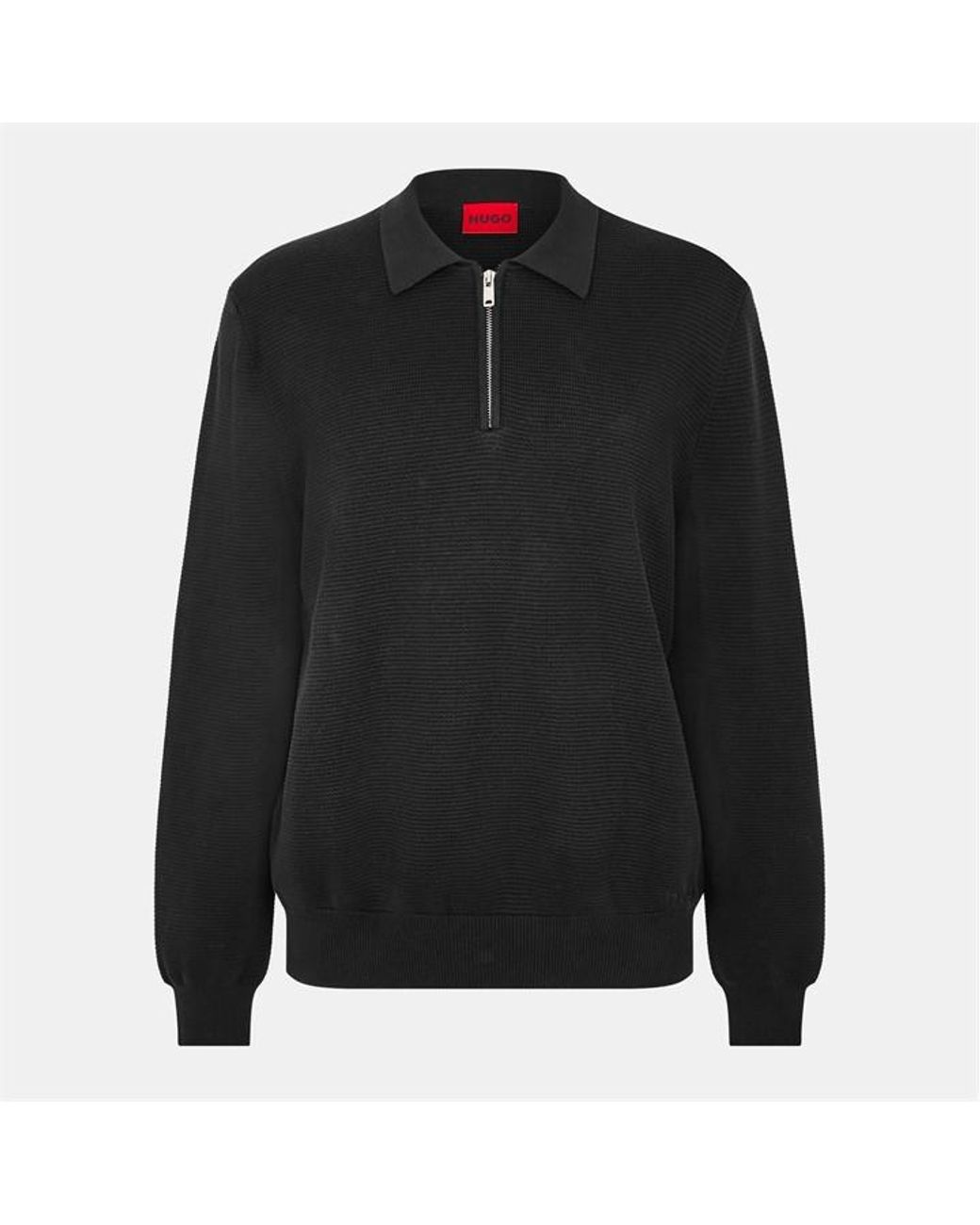 HUGO Black San Pauley Ribbed Tailored Fit Crew Neck Jumper for men