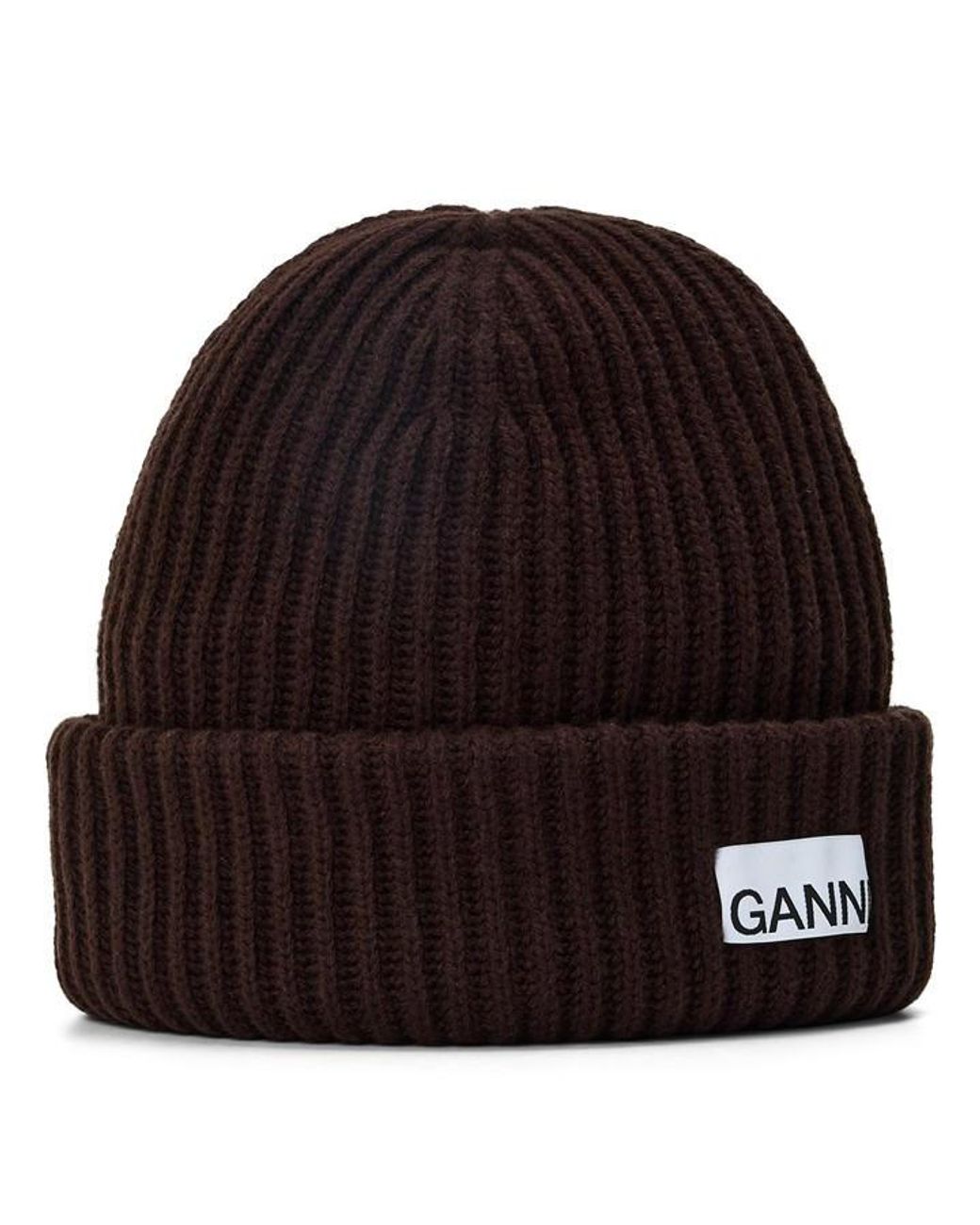 Ganni Black Structured Rib Wool Beanie