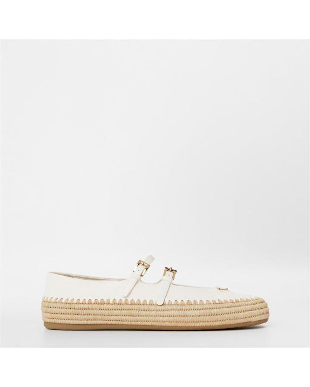 Prada Natural Nappa Leather And Raffia Ballerinas