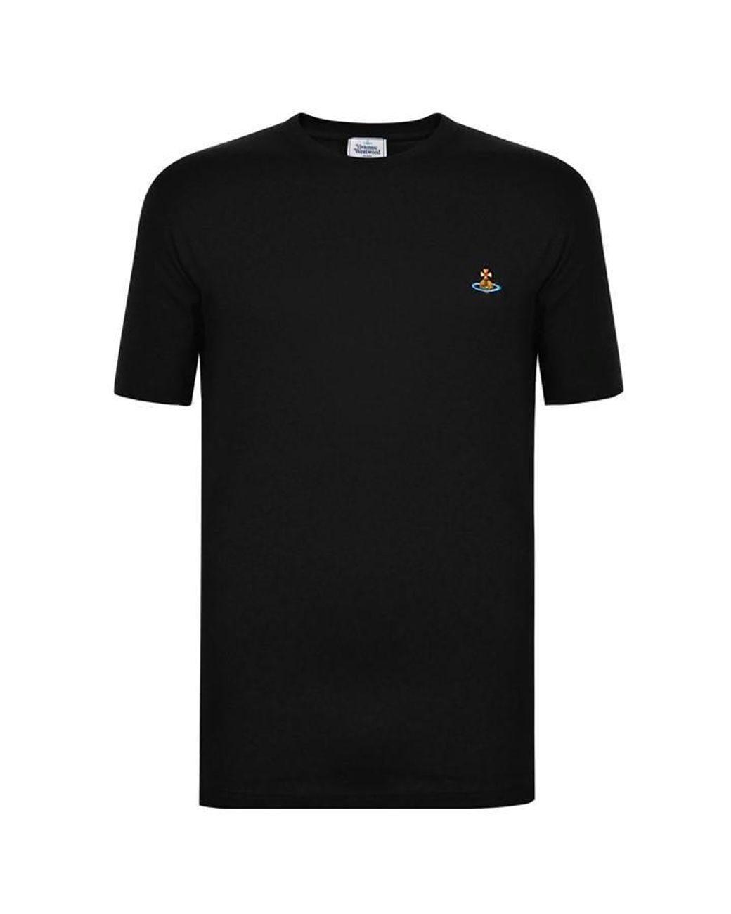 Vivienne Westwood Black Embroidered Orb Logo T Shirt for men