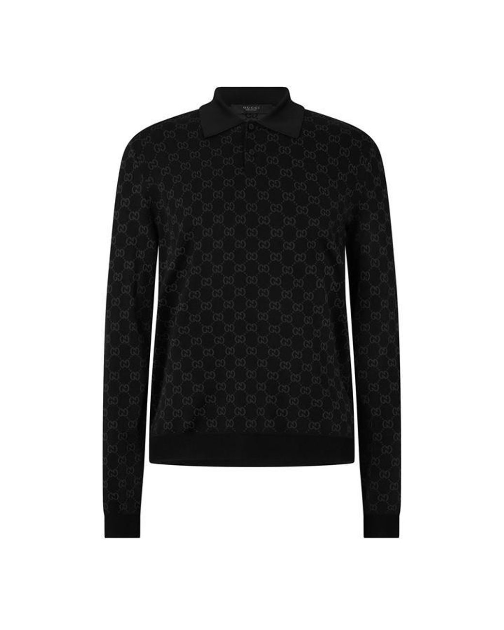 Gucci Black Ao Gg Ls Polo Sn64 for men