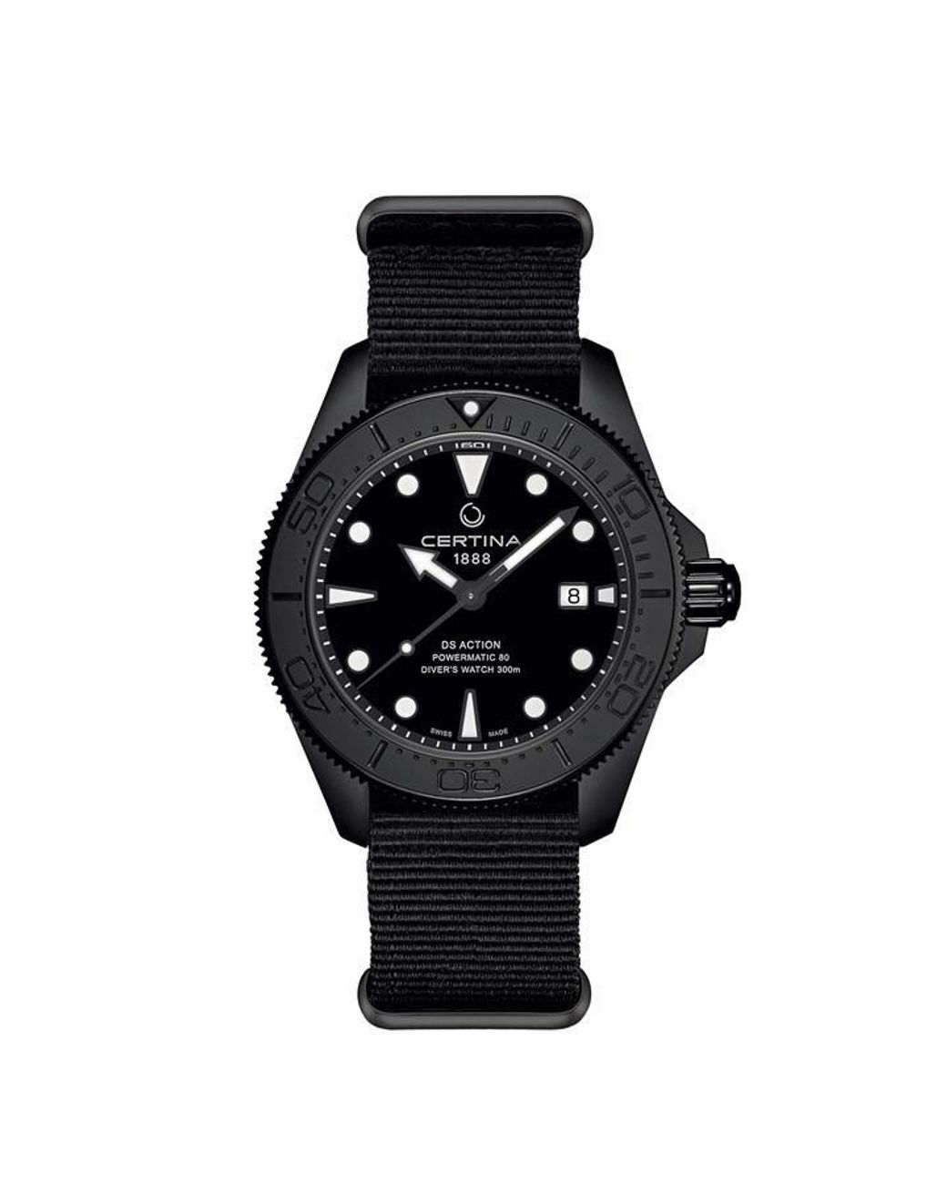 Certina Black Action Diver Automatic Auto Analogue Watch for men