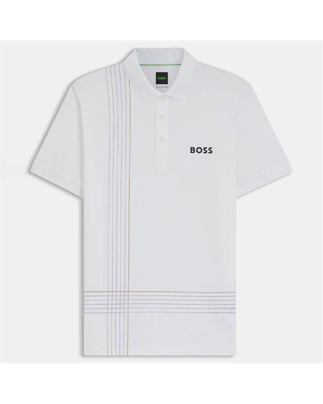 Boss White Active Quick Dry Polo Shirt With Check Artwork for men