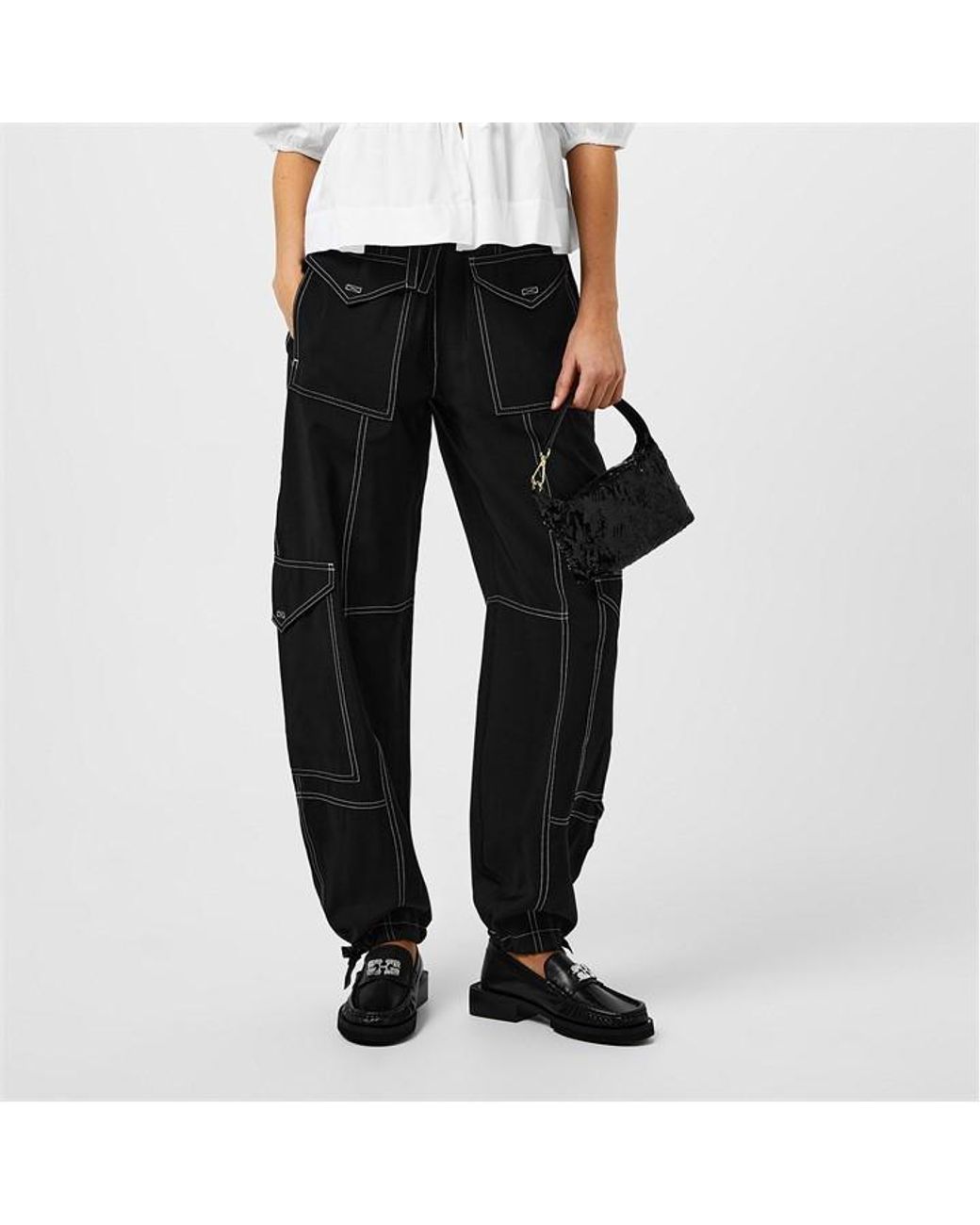 Ganni Black Light Slub Pocket Trousers