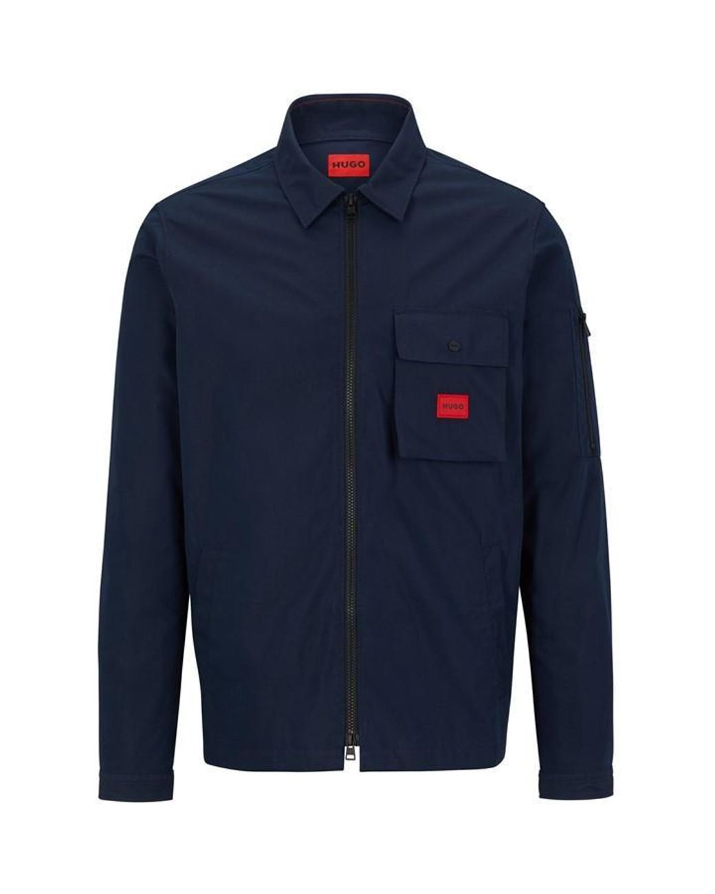 HUGO Blue Emmond Cotton Long Sleeve Zip Overshirt for men