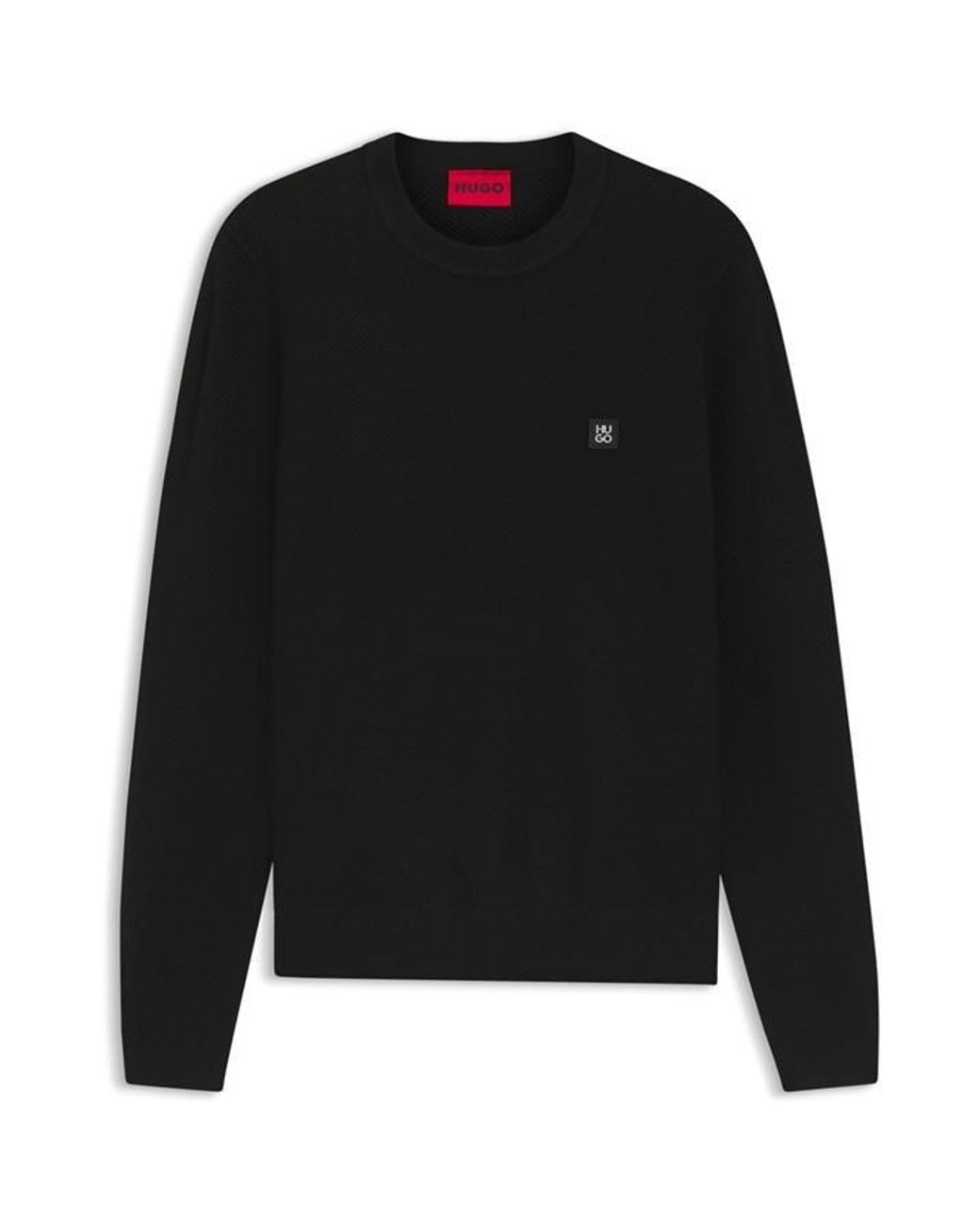HUGO Black Crew Neck Wool Jumper With Logo Detail (Setal) for men