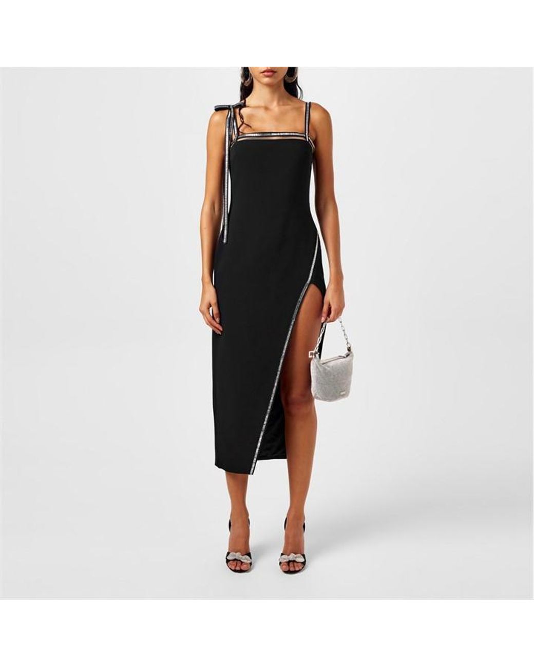 David Koma Black Crystal Slit Maxi Dress