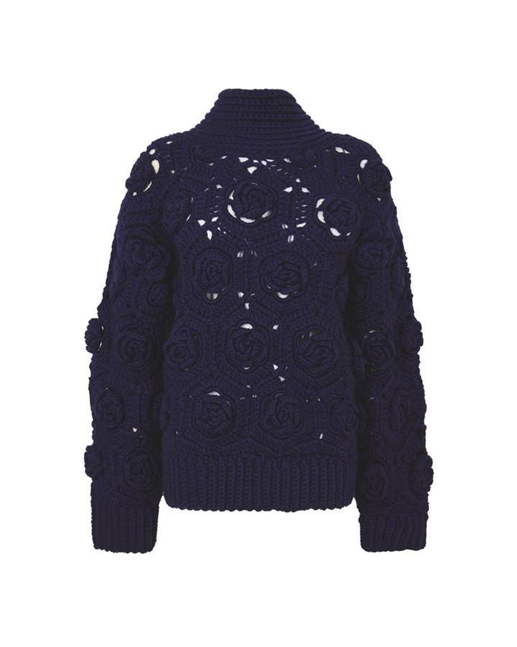 Ganni Blue Flwr Crochet Crew Sweatshirt
