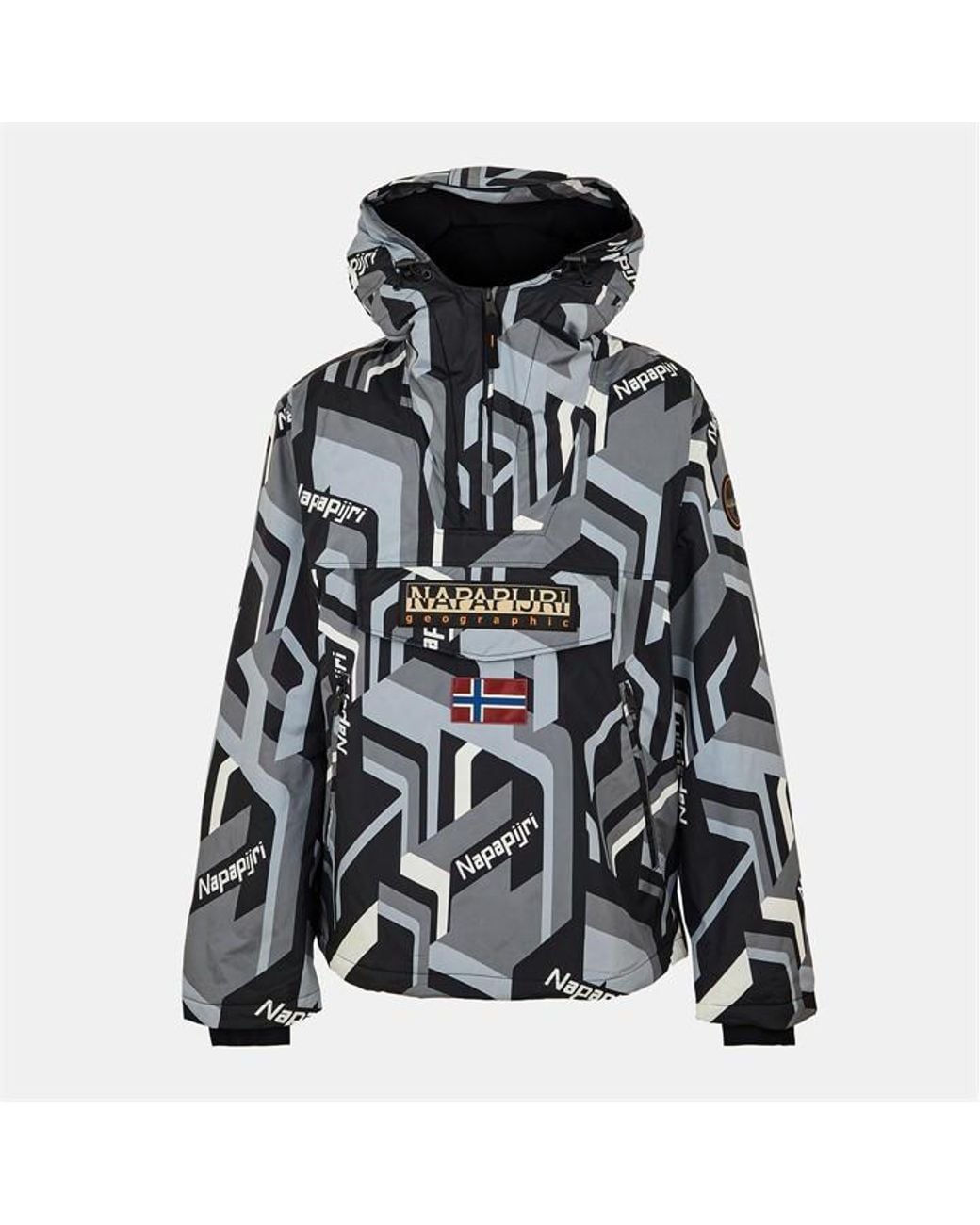 Napapijri Gray All Over Print Weather Resistant Rain Anorak for men