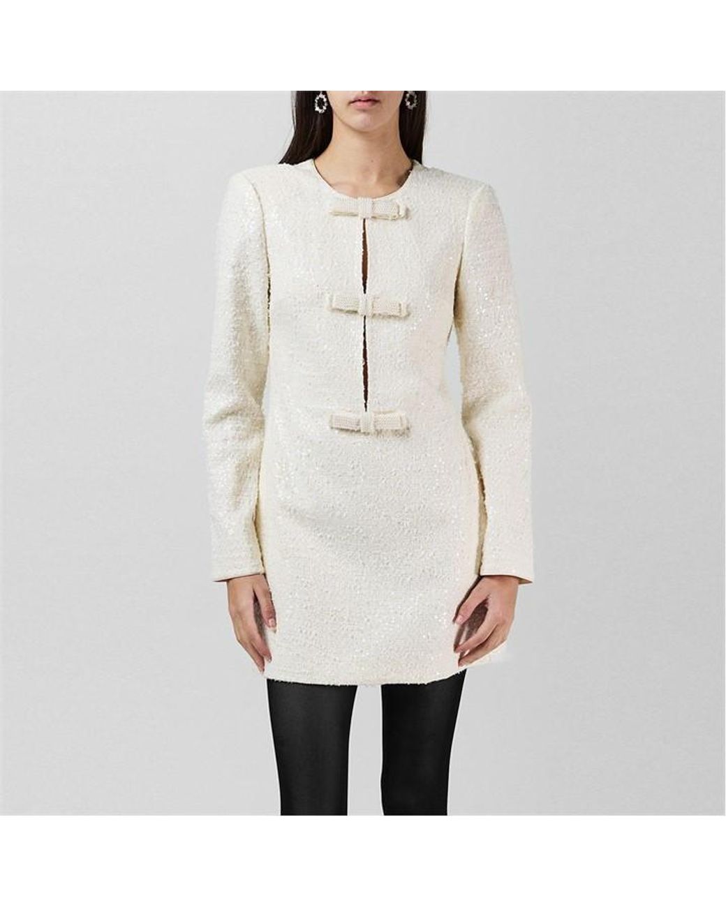 Self-Portrait White Boucle Diamante Bow Mini Dress