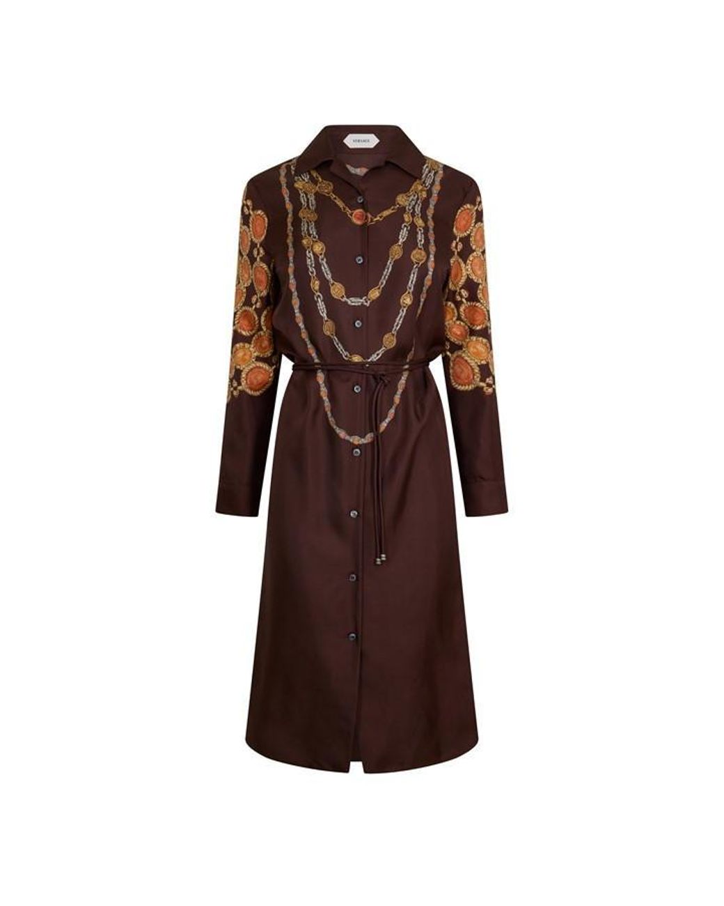 Versace Brown Lover Silk Long Sleeve Dress