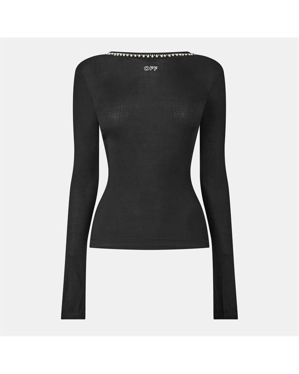 Off-White c/o Virgil Abloh Black Off Slim Fit Boat Neck Long Sleeve Top