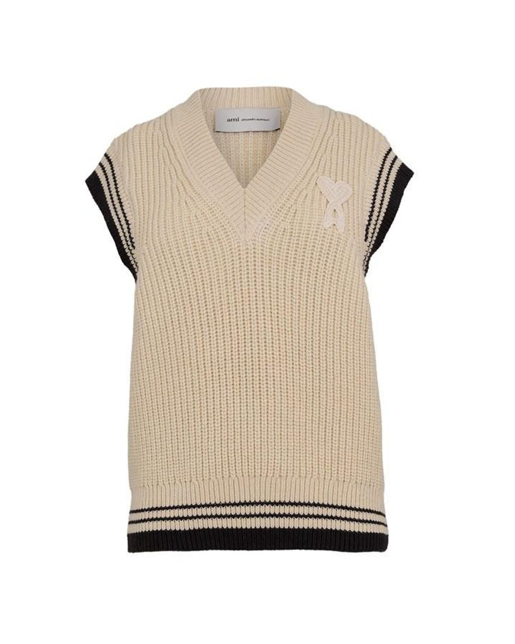 AMI Natural Knit Vest V-Neck Jumper