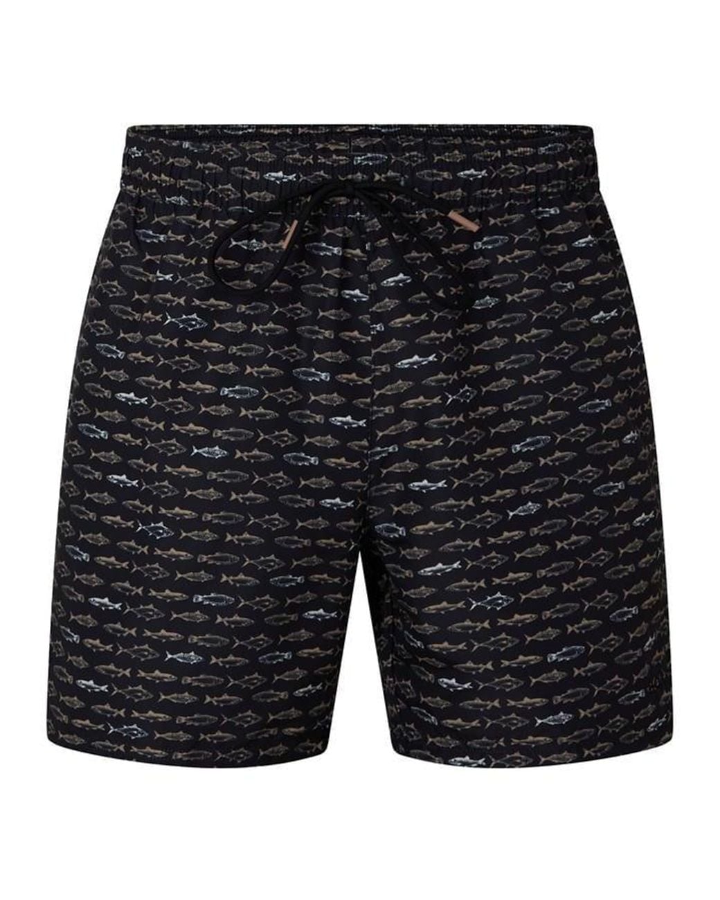 Boss Black Patterned Streamlined Swim Shorts for men