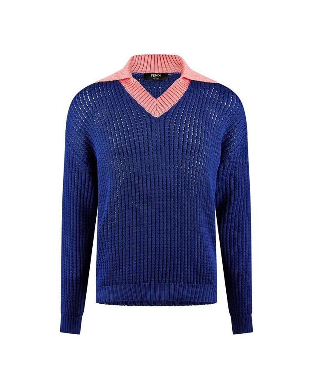 Fendi Blue V-Neck Jumper for men
