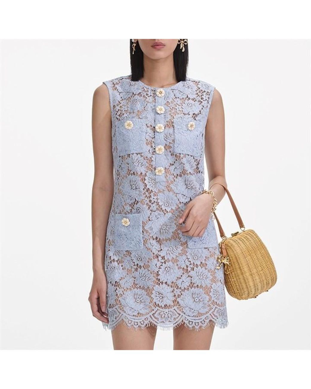 Self-Portrait Blue Fine Lace Mini Dress