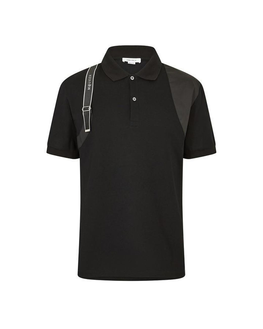 McQueen Black Alex Harness Short Sleeve Polo Shirt for men