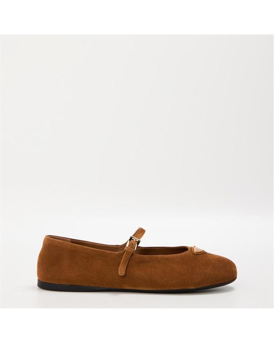 Prada Brown Triangle Logo Suede Ballerinas