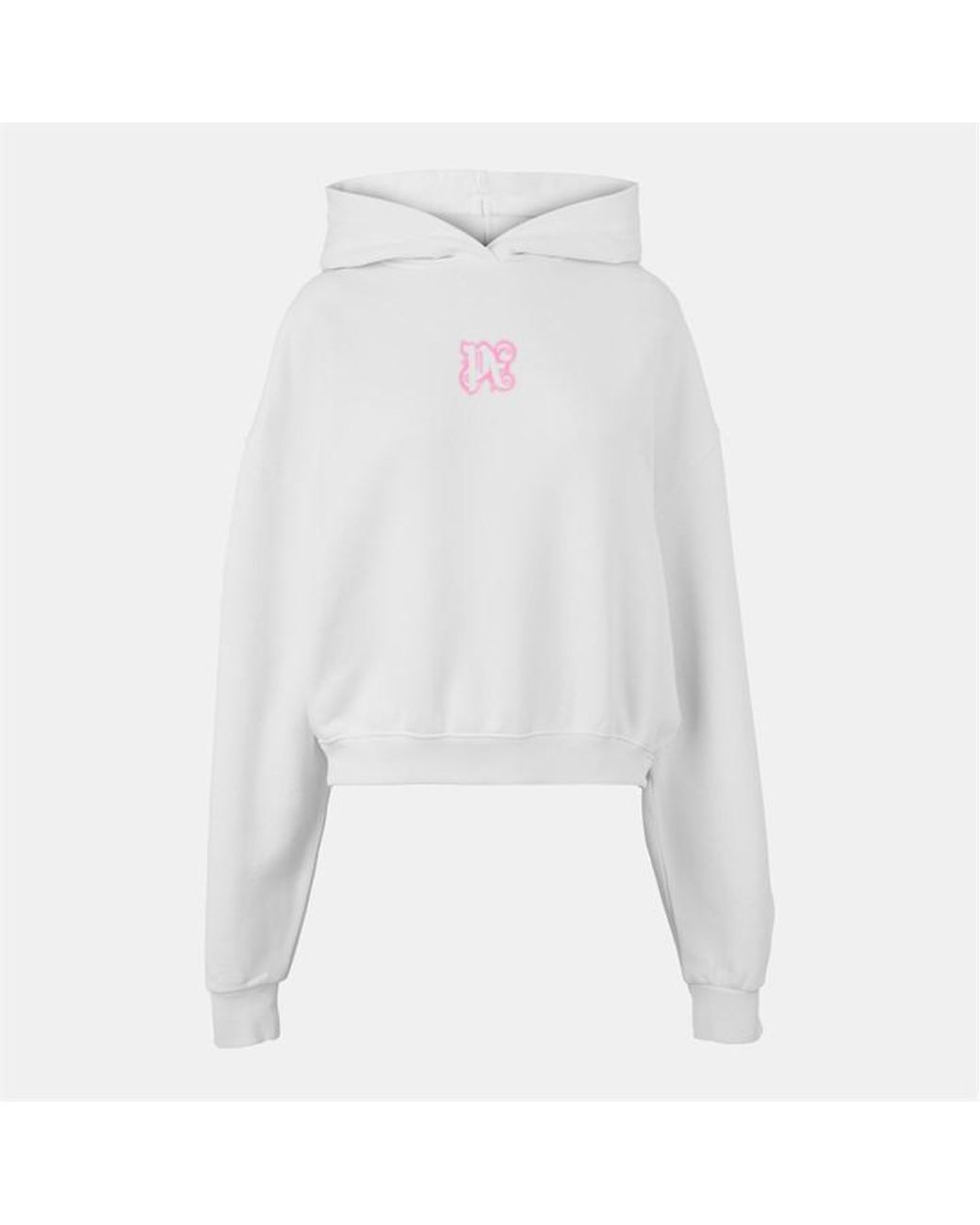 Palm Angels White Neon Cropped Pull Over Hoodie