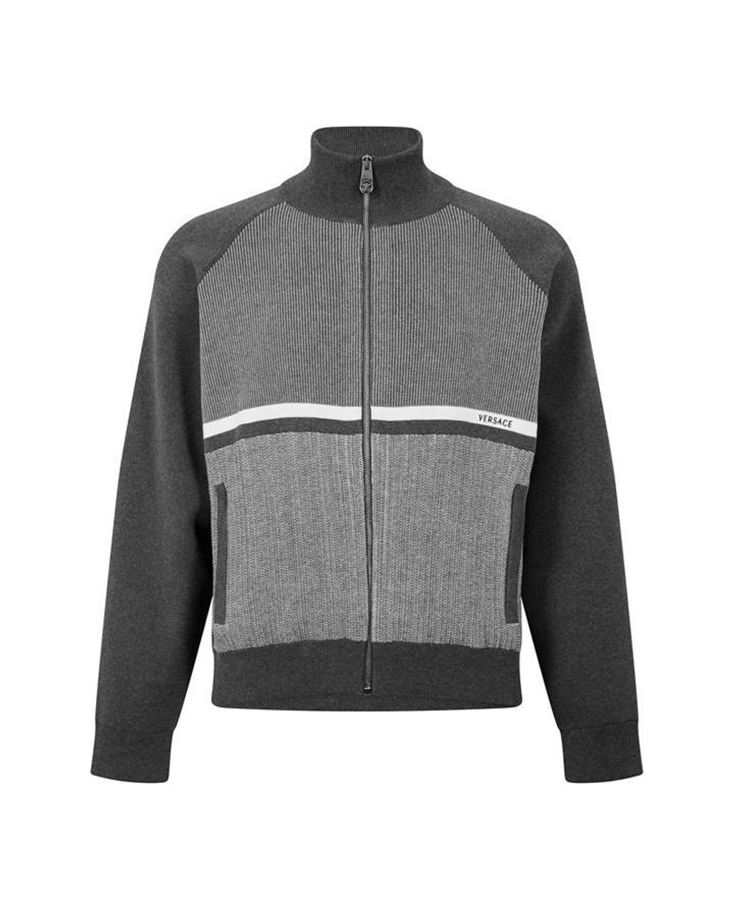 Versace Gray Full Zip Knitted Top for men