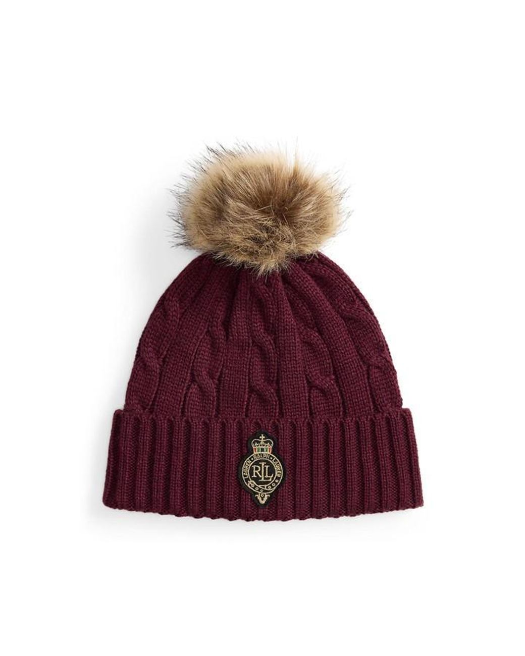 Ralph Lauren Red Pom-Pom Cable-Knit Beanie