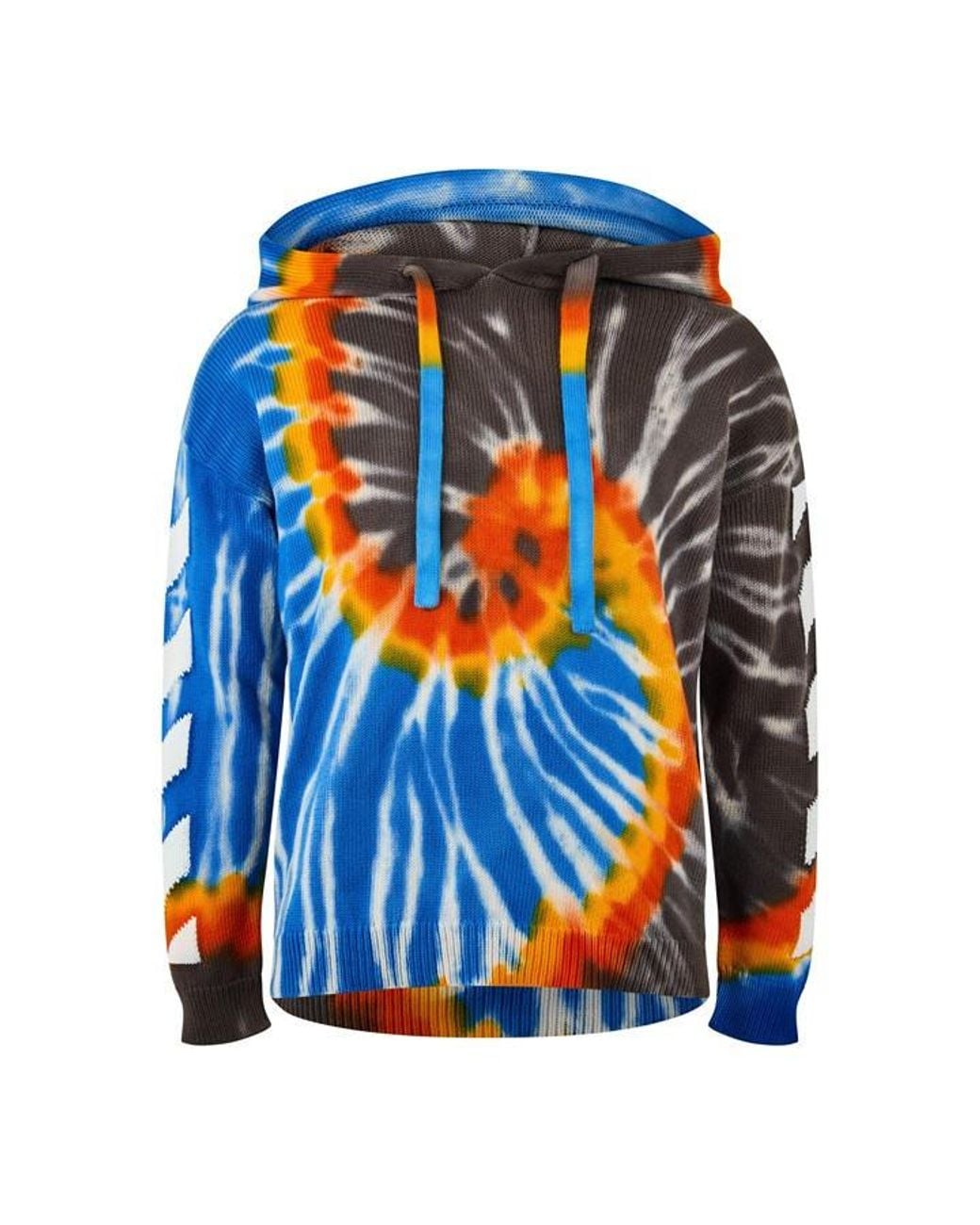 Off-White c/o Virgil Abloh Blue Diag Tie Dye Long Sleeve Hoodie for men