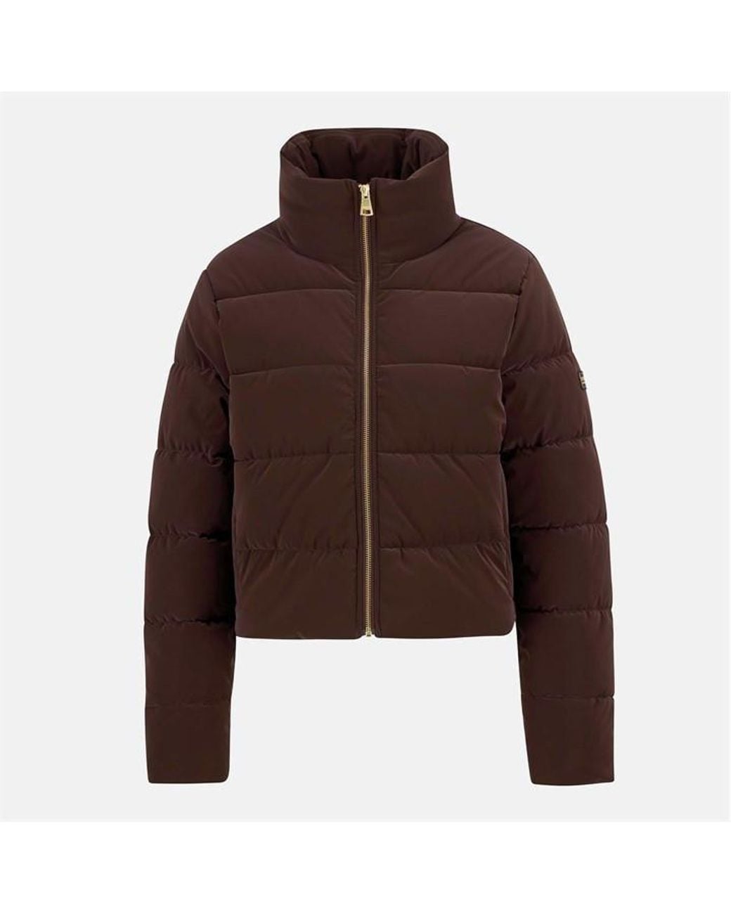 Barbour Brown Hudson Faux Velvet Long Sleeve Short Puffer Jacket