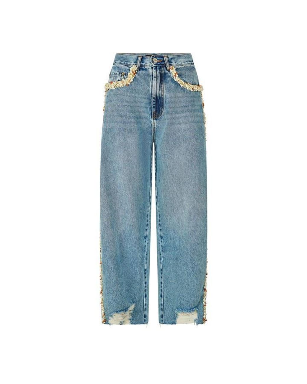 PATBO Blue Camila Bead Denim Wide Leg Jeans