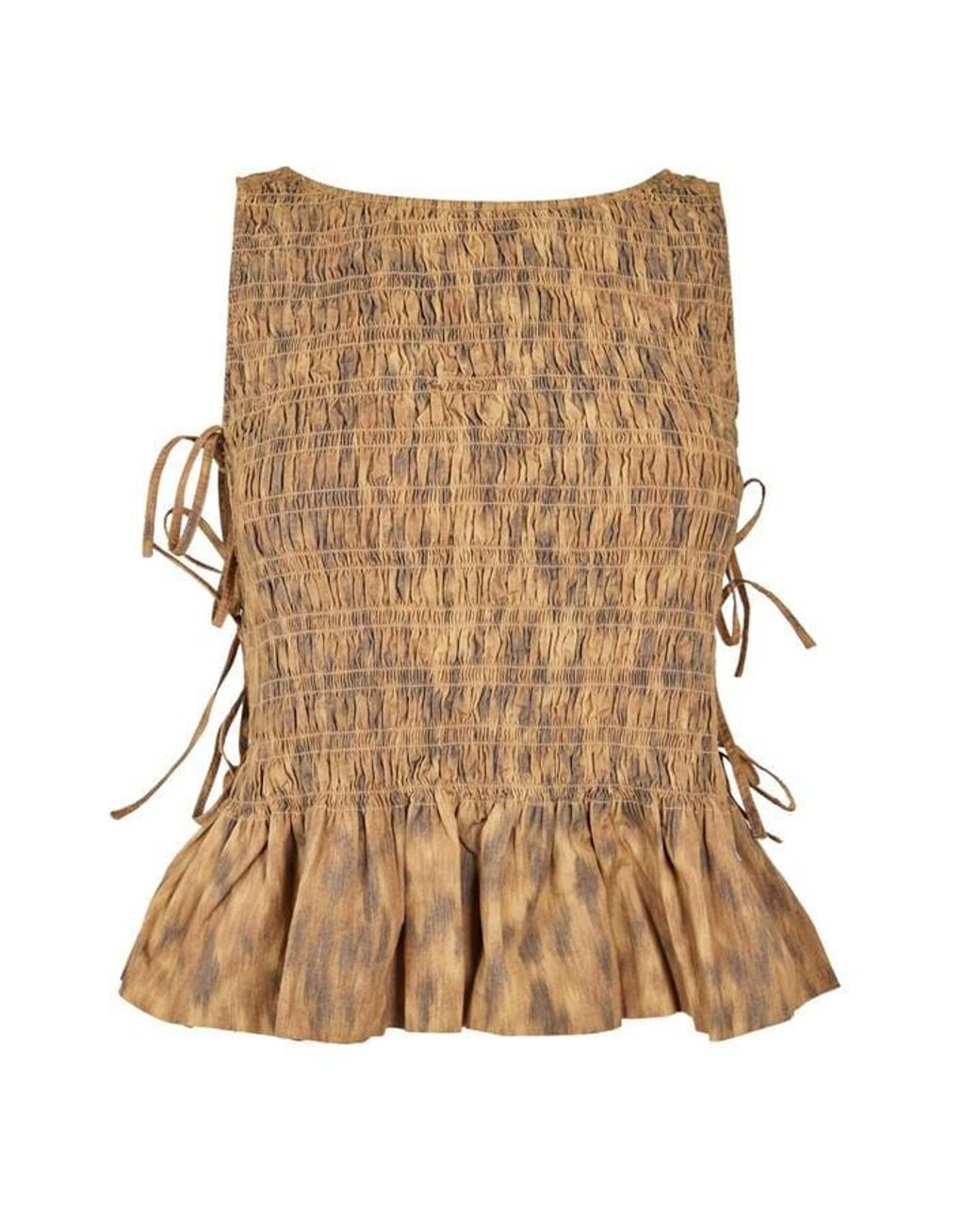 Ganni Brown Patterned Short Sleeve Shirt