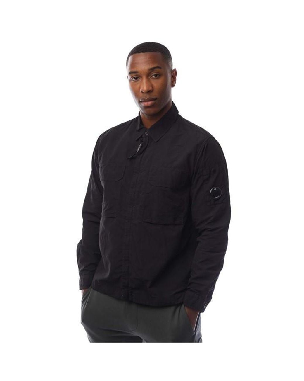 C P Company Black Flatt Nylon Lens Overshirt for men