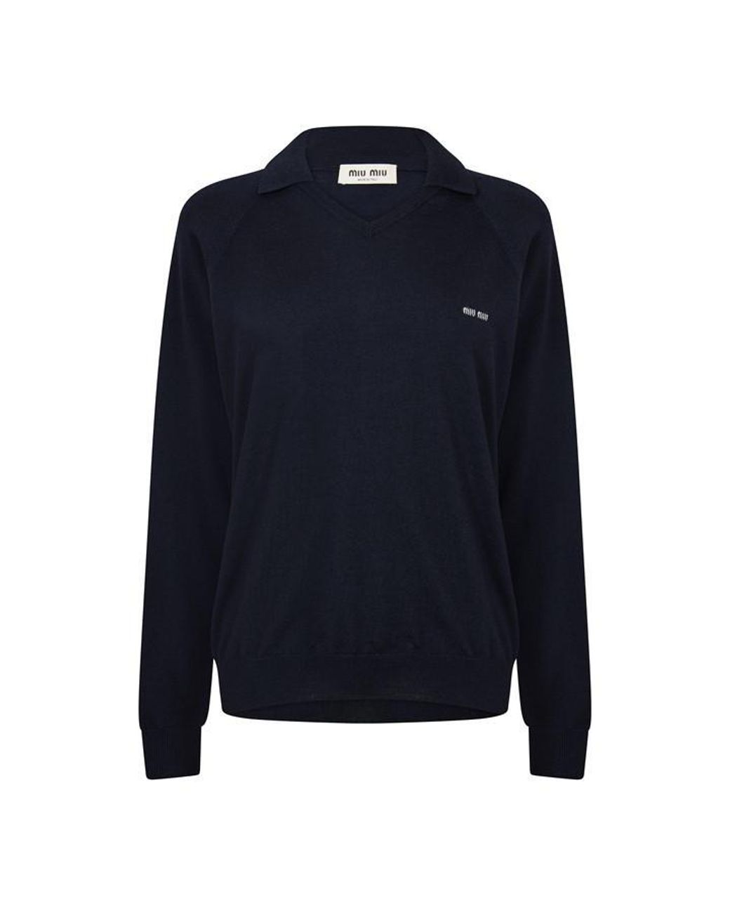 Miu Miu Blue Knitted Long Sleeve Polo Shirt