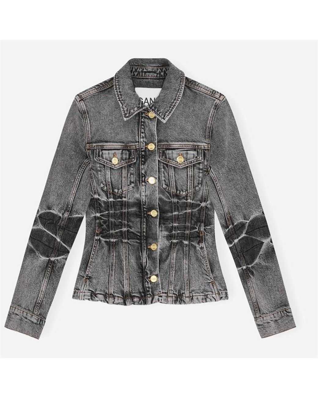 Ganni Gray Fitted Denim Jacket